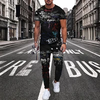 3d print mens sports suits summer short sleeve t shirt tracksuit 2 pieces sets casual and comfortable male clothing long pants