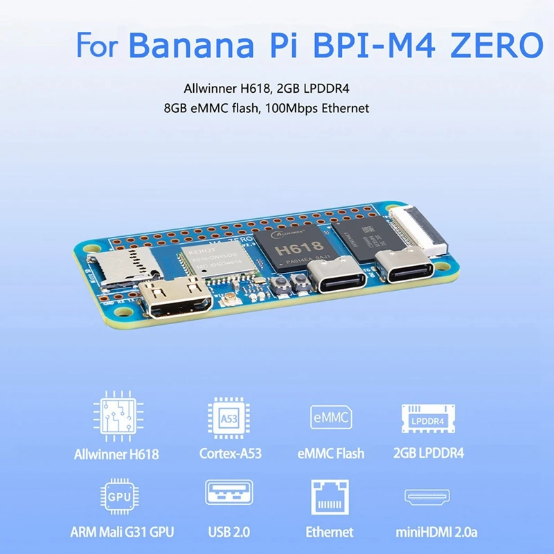 Материнская плата для бананов Pi BPI-M4 Zero + Φ Allwinner H618 4G LPDDR4 32G EMMC 2 4G/Φ WIFI BT4.2