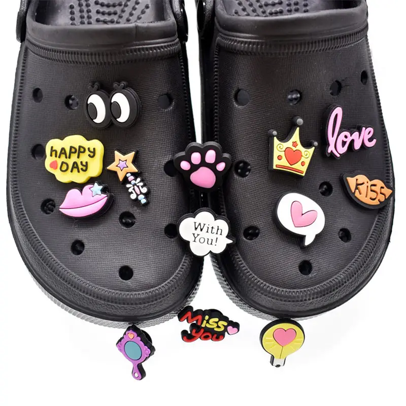 

1pcs Kiss Love Miss You Croc Charms PVC Shoe Charms Shoe Accessories Shoe Decoration for Croc JIBZ Kids Party Xmas Hot Sale