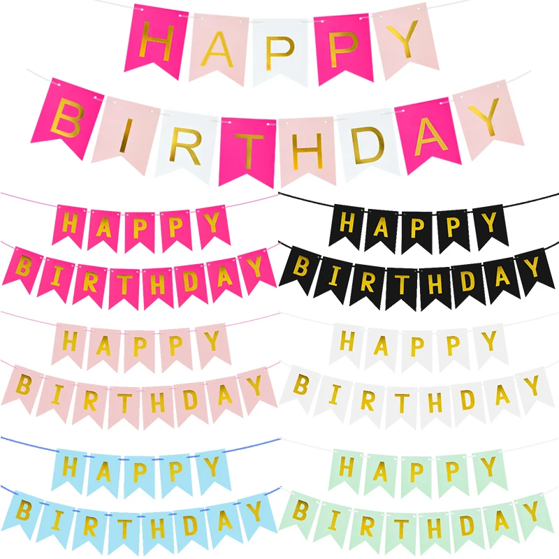 

Happy Birthday Banner Colorful Paper Garlands Bunting for Boy Girl Baby Shower Decor Photo Booth Birthday Party Decorations Flag
