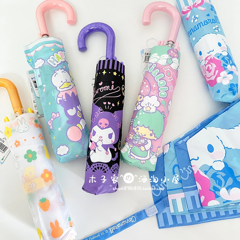 

Anime Sanrio Girl Heart Cute Portable Umbrella Kawaii Kuromi Cinnamoroll Cartoon Children Folding Umbrella Children'S Gift