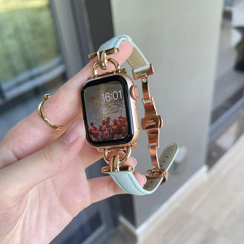 

Ремешок из натуральной кожи для Apple Watch Ultra 49 мм, дизайнерский роскошный браслет для iWatch Series 8 7 SE 6 5 4 3, 38-42-44-45 мм