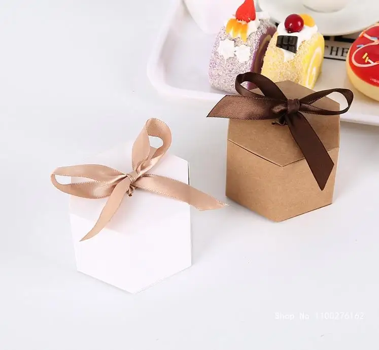 

50pcs Blank Kraft Paper Hexagon Cardboard Candy Box DIY Biscuit Favor Gifts Boxes Baby Shower Birthday Wedding Christmas Party