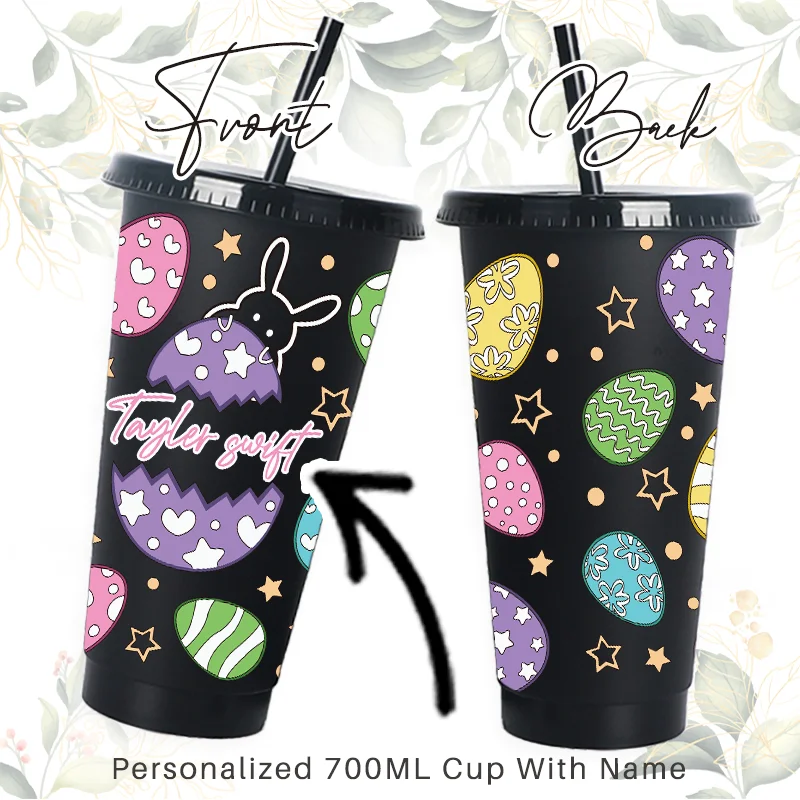 

700 мл полная обертка Пасхальный кролик с наклейками чашка с крышкой и соломинкой счастливое пасхальное яйцо Венти холодная чашка подарки для рукоделия на Пасху