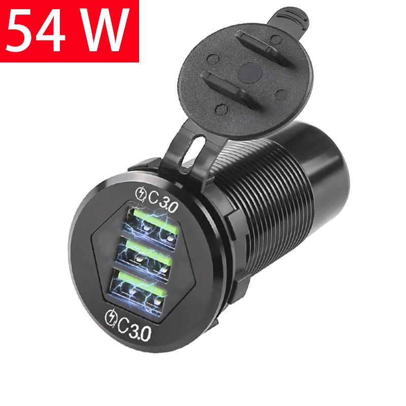 

Universal Car Charge Socket 3.0 3 Port Fast Charging Waterproof Power Outlet Adapter For 12V 24V Car Motorcycle Truck Boat