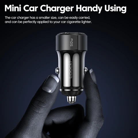 Автомобильное зарядное устройство Toocki, 50 Вт, с двумя портами USB Type C