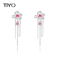 tiyo fashion jewelry pink zircon teardrop earrings 2022 new trend geometric metal thick plated chain dangle earrings for women