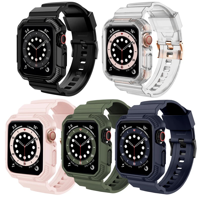 Фото Чехол+ремешок для Apple Watch 45 мм, 44 мм, 49 мм, 41 мм, 40 мм, 38 мм, 42 мм, TPU-браслет, чехол для ремешка, для Iwatch Series 9, 8, 3, 6, SE, 7, Ultra №2
