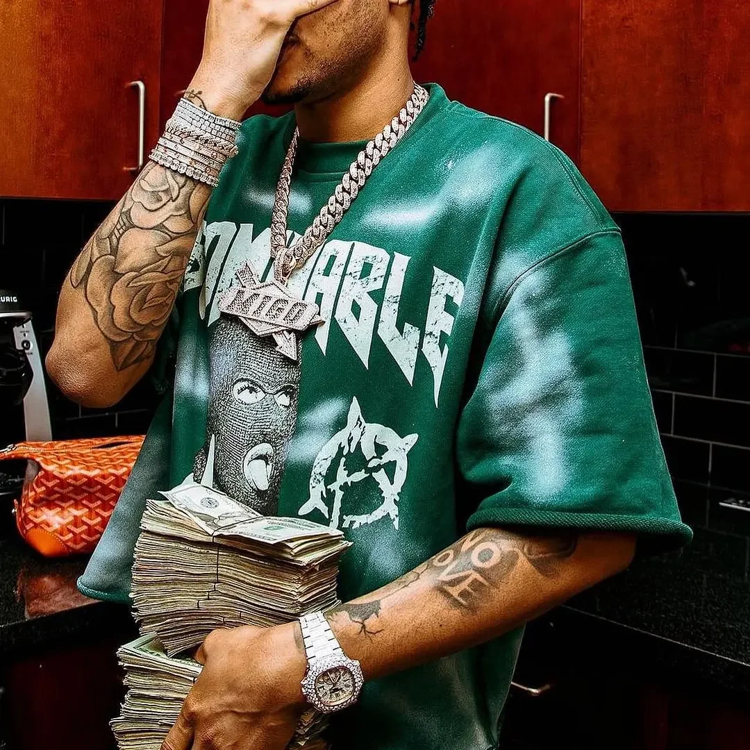 Мужская новая хлопковая футболка с круглым вырезом и короткими рукавами уличная