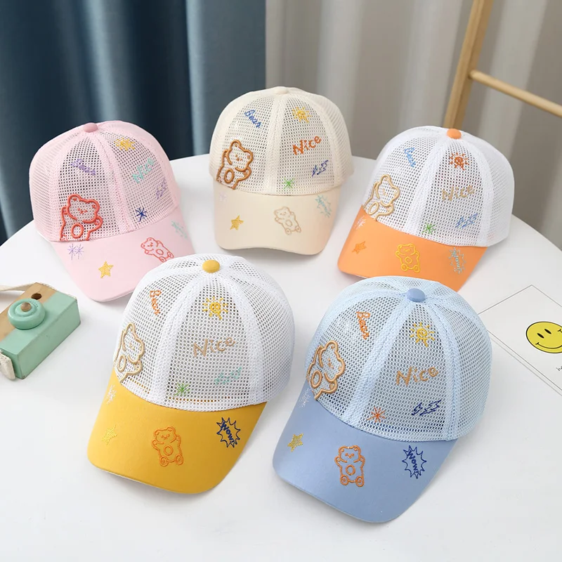 

Cute Bear Summer Children's Hat UV Kids Visor Caps Breathable Adjustable Children Baseball Cap Thin Net Baby Hat For Boys Girls