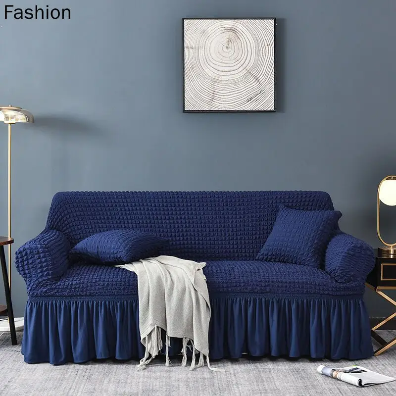 Однотонный эластичный чехол для дивана в гостиную клетчатый секционный с