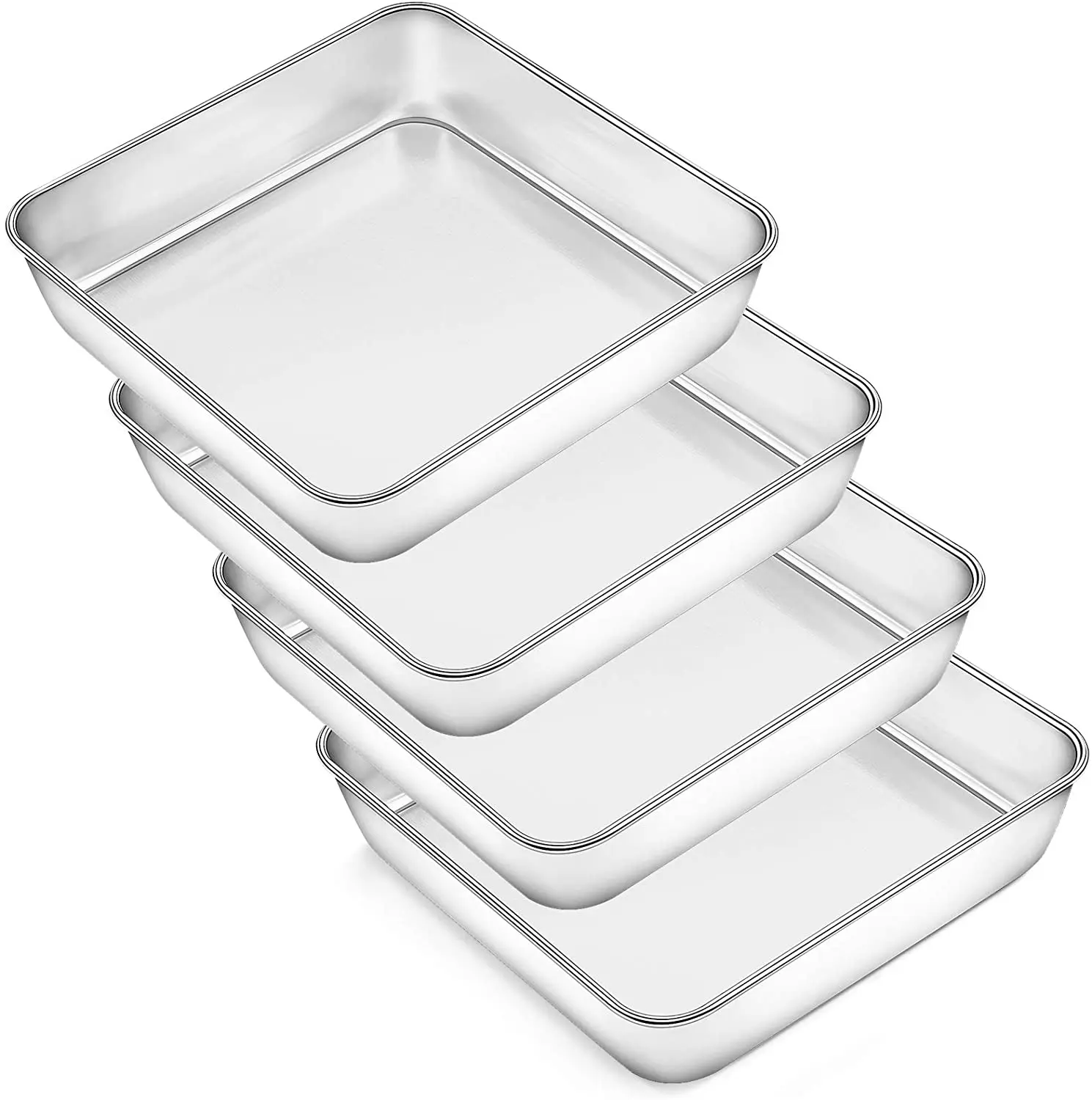 

8 inch square baking pan set of 4 square cake pan stainless steel lasagna brownie pans toaster oven pan deep baking pan one-piec