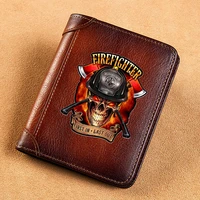 high quality genuine leather wallet firefighter 343 skull printing card holder male short purses bk525