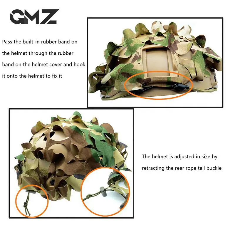

3D Camo Net Helmet Cover Nylon Drawstring Laser Cut Helmet Tactical Outdoor Tools