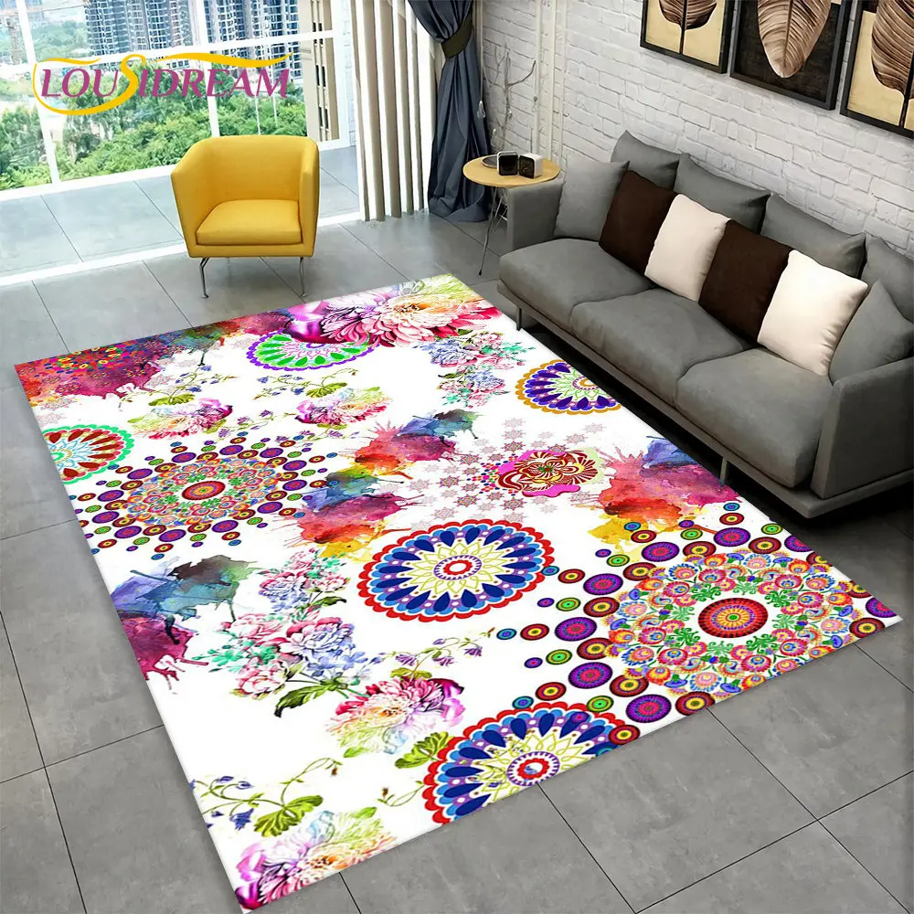 

3D Bohemia Mandala Geometric Area Rug,Carpet Rug for Home Living Room Bedroom Sofa Doormat Kitchen Decor,Kid Non-slip Floor Mats