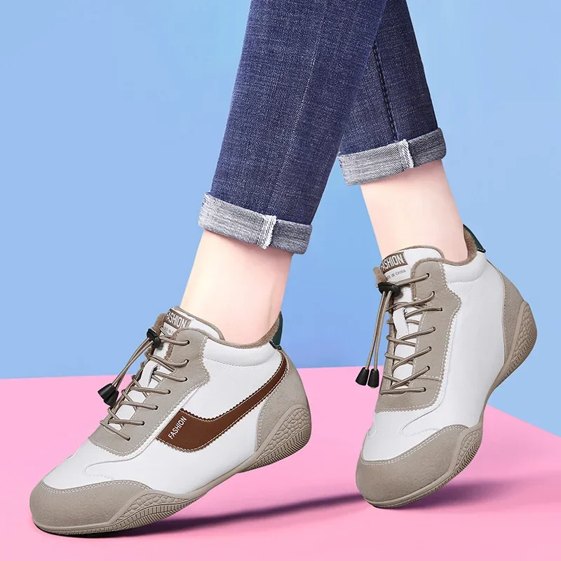 

Spring/autumn Trendy Ladies Sneakers High Top Leather Upper Women Casual Running Shoes Mother Flats Zapatillas Mujer