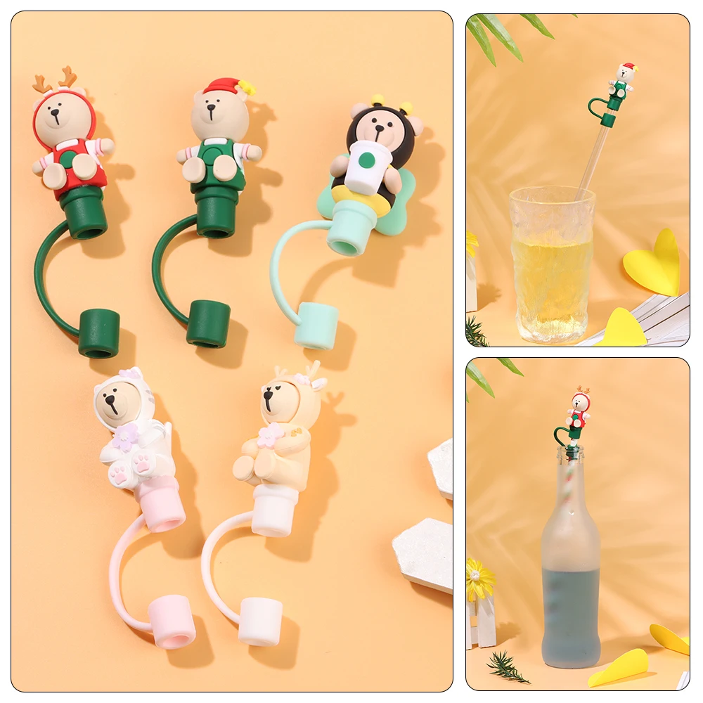 

1 PC Creative Silicone Straw Stopper Reusable Dust Cap Glass Cup Accessories Cartoon Stopper Cover Kitchen Drink Cleaner