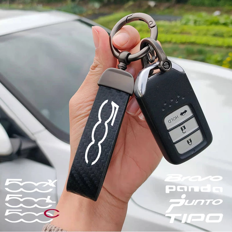 

Роскошные кожаные мужские металлические кольца для ключей, аксессуары для интерьера автомобиля, Креативные аксессуары «сделай сам» для Fiat Punto 500 Panda Abarth Tipo