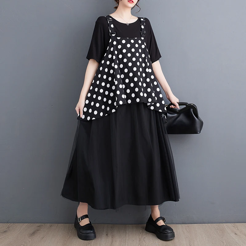 

Новое поступление 2023, лоскутное платье без рукавов в горошек в стиле преппи, шикарное женское платье, модное женское Повседневное платье