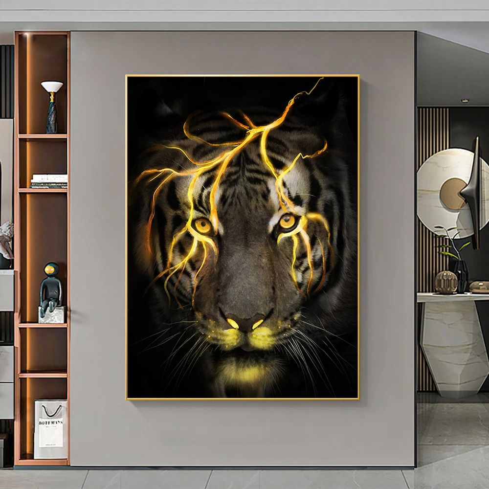 

Abstract Lightning Tiger Canvas Painting Colorful Cartoon Animal Posters And Prints Wall Art Pictures For Living Room Home Decor