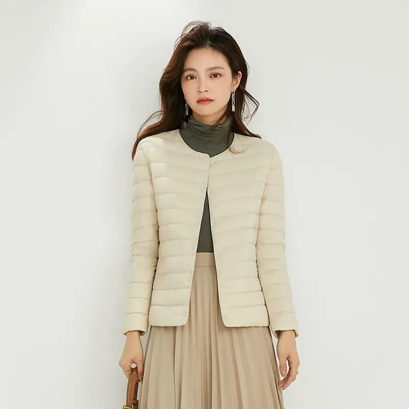 

Women Duck Down Jacket O-neck Variable V-neck 2022 New Female Winter Keep Warm Collarless Ultralight Quilted Puffer Coat