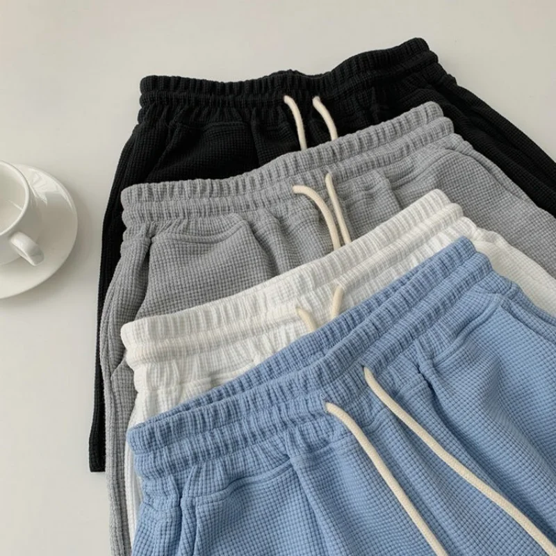 Plus Size Waffle Women Shorts Summer Thin 2023 New Womens Clothing Loose Straight Casual Wide Leg High Waisted Shorts Femme