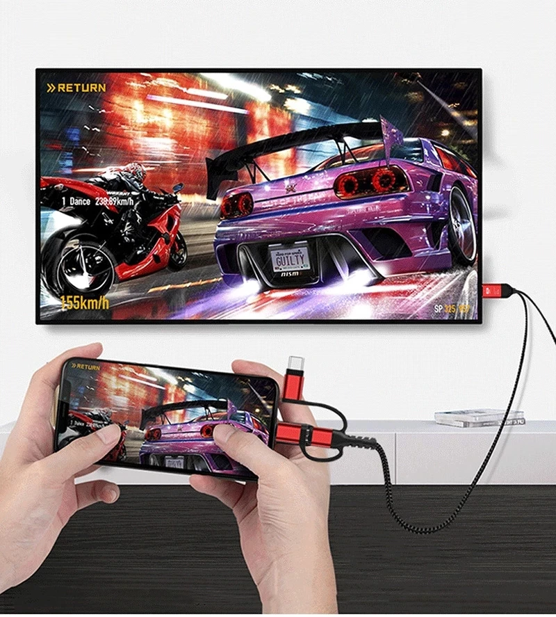 Кабель-адаптер 3-в-1 с Micro USB Type-C на HDMI Lightning для IPhone X 6 7 8 IPad Samsung S8 S9 IOS Android телефона ТВ