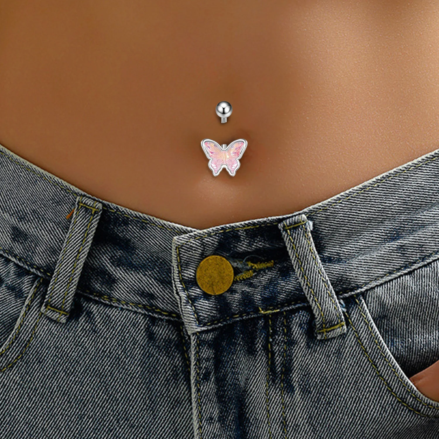 Кольцо на пупок с градиентом цвета бабочки модное украшение для пупка женщин и