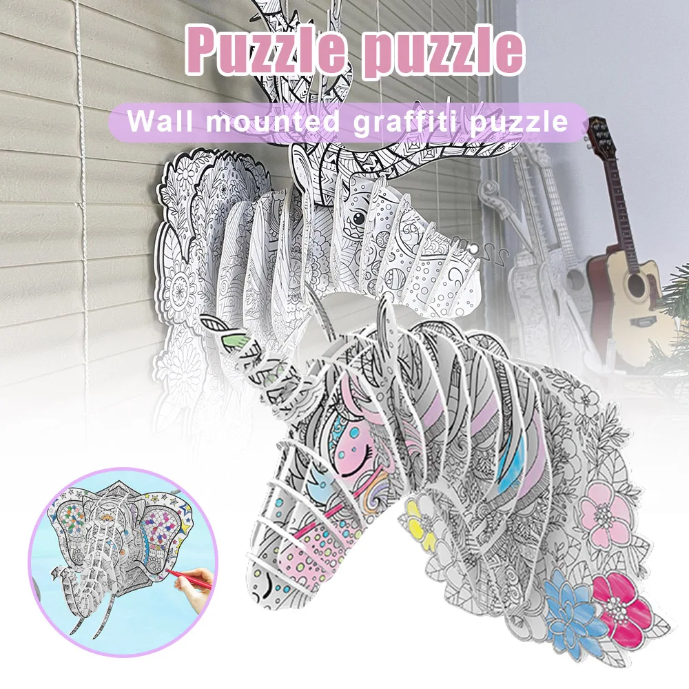 

3D Coloring Puzzle Hanging Crafts Wall Decorations Educational Puzzle Toys For Kids Children Animals Brain Teaser Puzzles JAN88