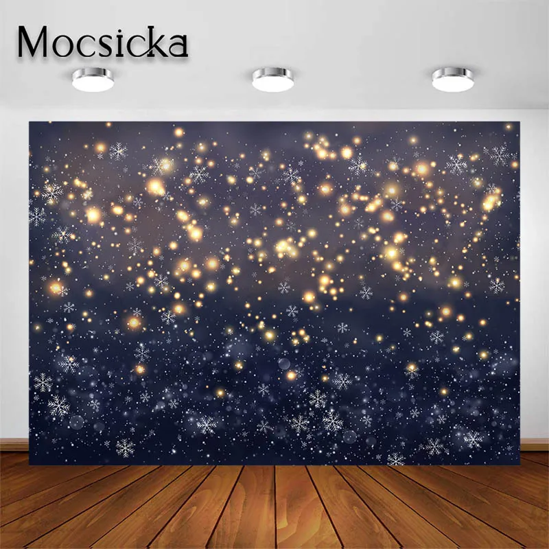 

Mocsicka Photography Backdrop for Portrait Pets Golden Glitter Snowflakes Background Winter Night Party Decorations Studio Props