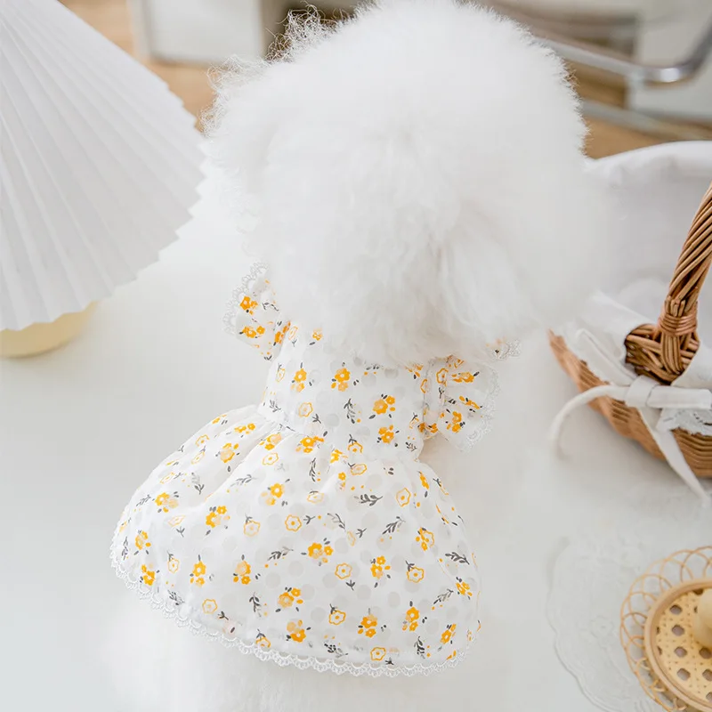 

Floral Dress Pet Dog Clothes Cat Fresh Hollow Clothing Dogs Small Chihuahua Sweet Summer White Breathable Girl Boy Chihuahua