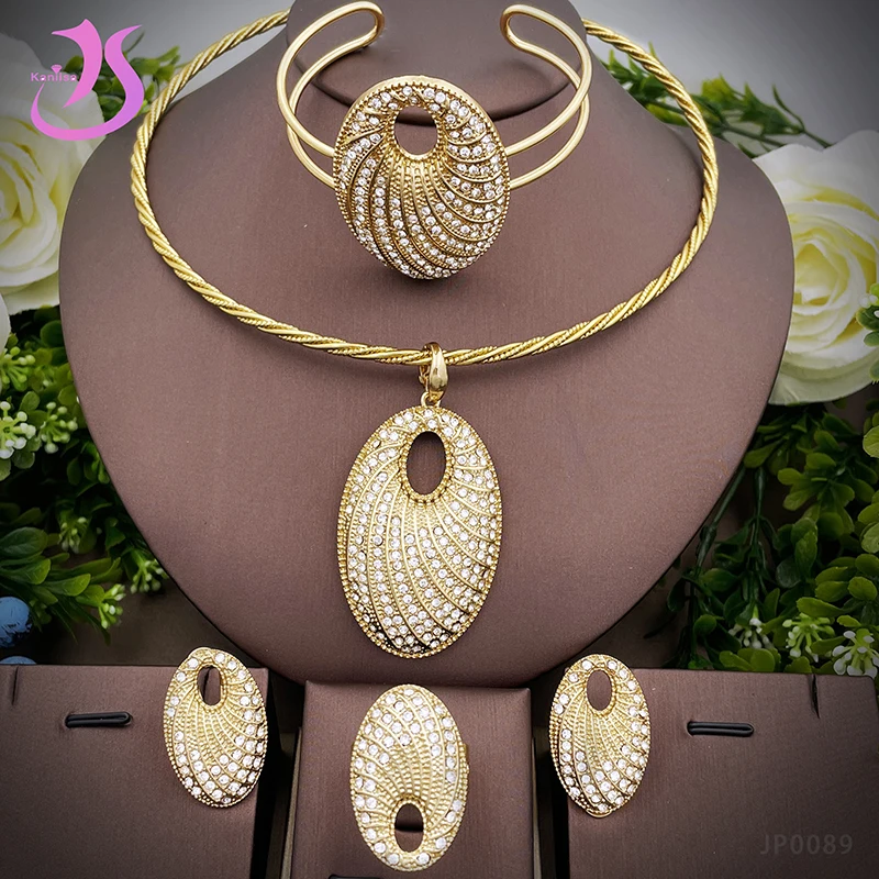 Jewelry Sets For Women Rhinestone Jewelry Necklace Sets Large Pendant Wedding Party Gift