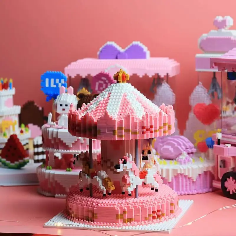 

Toy Building Blocks City Amusement Park Series Pink Carousel Bumper Building Blocks DIY Model Bricks Toys juguetes para niños