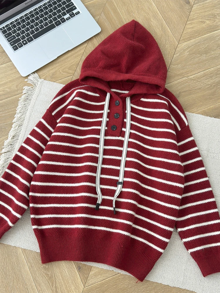 Женский пуловер в красную полоску свитер стиле Харадзюку с длинными рукавами и