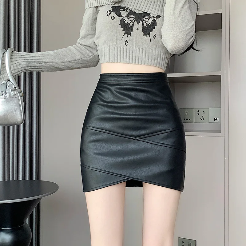 Женская мини-юбка шорты женская кожаная короткая юбка с завышенной талией и