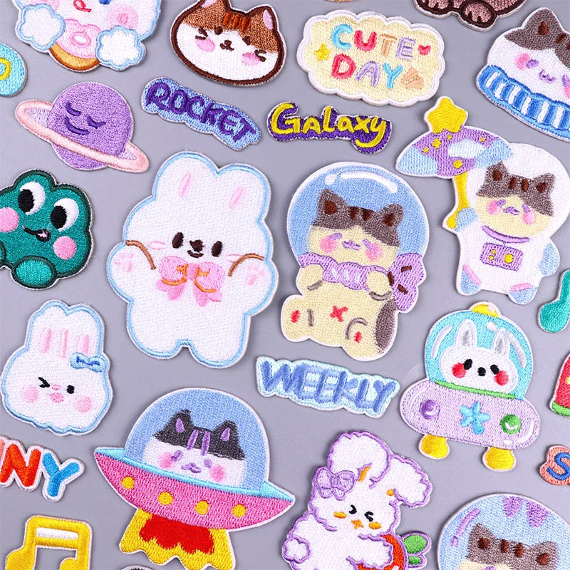 

Cute Rabbit Self-adhesive Embroidered Patches For Clothing Stickers Cartoon Animal Applique Patches On Kids Clothes Sewing Patch