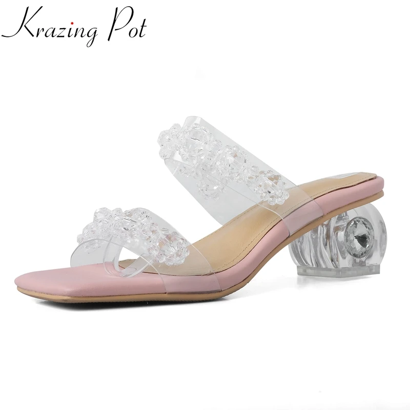 

Krazing Pot PVC jelly shoes summer slip on transparent strange style high heels fashion women applique diamond luxury sandals