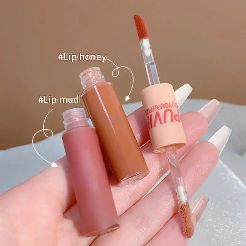 

Double Head Waterproof Lip Gloss Set Matte Velvet Lipgloss Long Lasting Lip Glaze Sexy Red Tint Liquid Lipstick Korean Makeup
