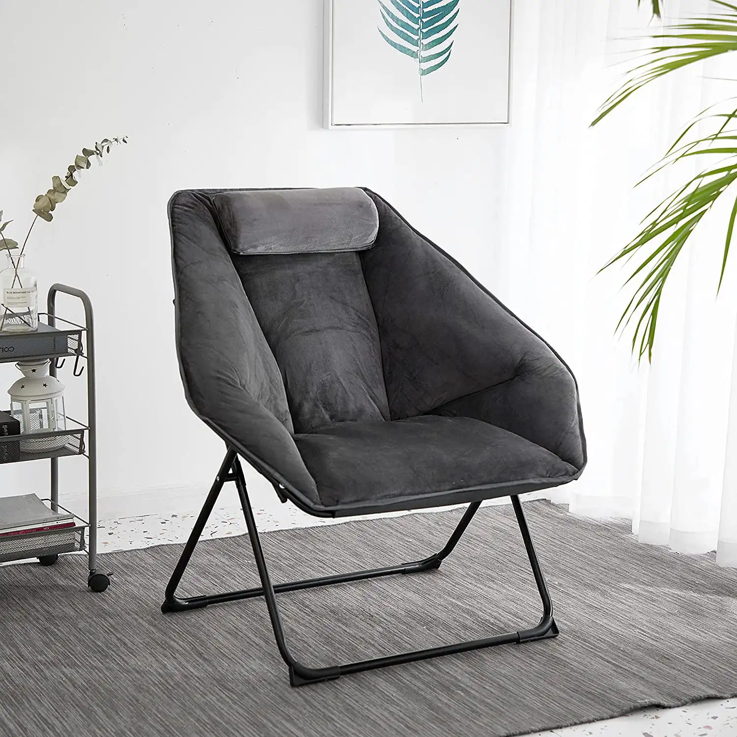 

Urban Shop Micromink Hex Folding Saucer Chair, Black
