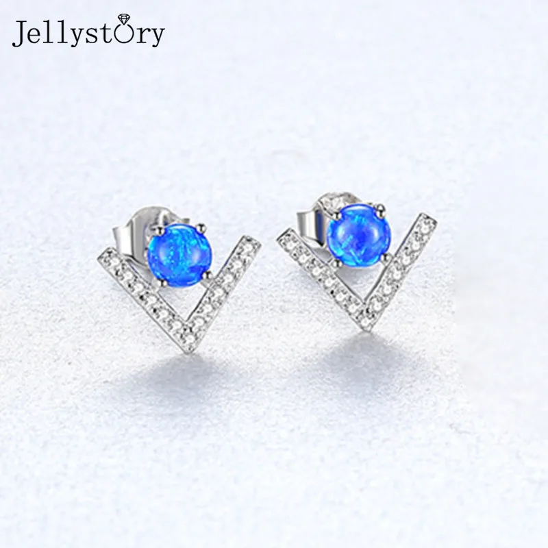 

Jellystory Simple Opal Stud Earrings For Women 925 Sterling Silver Round Shape Gemstone 8*10mm Wedding Anniversary Fine Jewelry