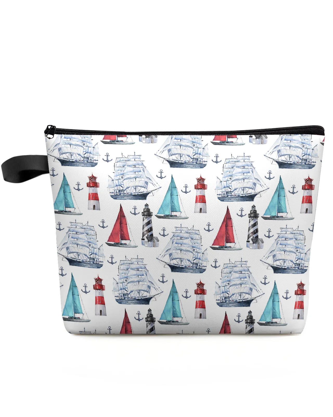

Ocean Sailing Lighthouse Anchor Large Capacity Travel Cosmetic Bag Portable Makeup Storage Pouch Women Waterproof Pencil Case