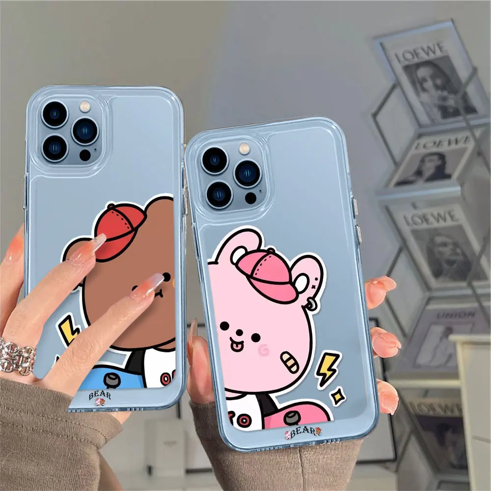 

Couple Bear Cases For IPhone 14 13 12 Pro Phone Case For IPhone 11 Pro Max XS X XR Min Transparent Protection Fundas Cartoon