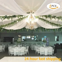 6PCS Transparent White Ceiling Drapes Weddings Arch Draping Fabric Gauze Tulle Curtain for Party Ceremony Stage Hotel Decoration