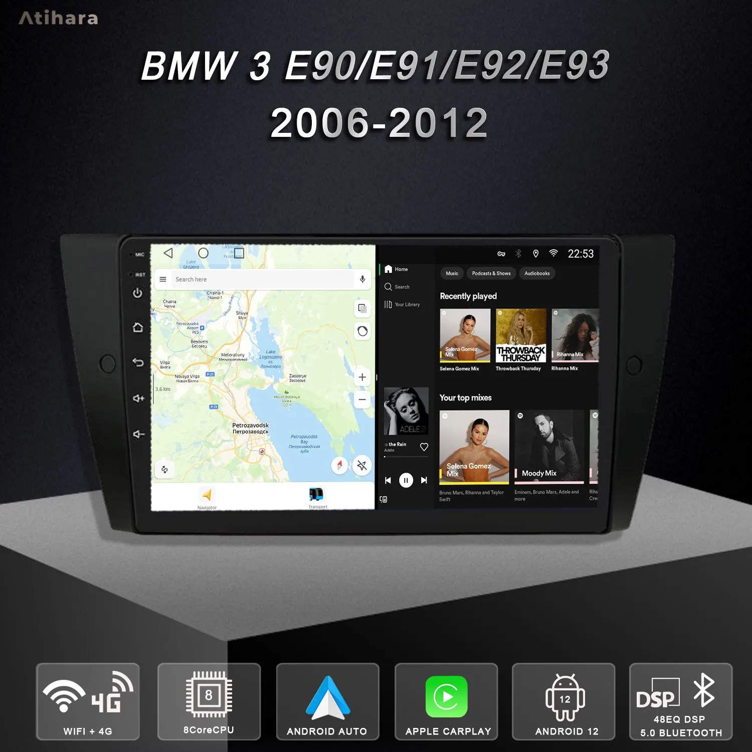 Atihara 9 &quotCarplay Android авто радио для BMW 3 E90/E91/E92/E93 2006-2012 2Din 4G Wi-Fi мультимедийный плеер