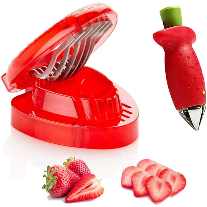 

2pc Kitchen Fruit Gadget Strawberry Slicer Cutter Strawberry Corer Strawberry Huller Leaf Stem Remover Fruit and Vegetable Tools