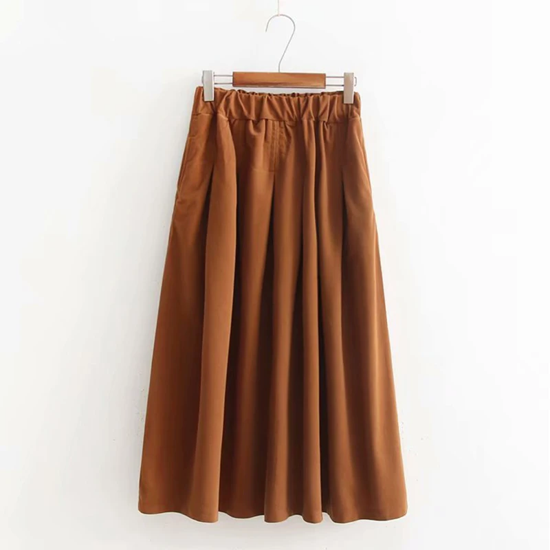 

Women's Skirt Spring Summer A Line Solid Ladies Casual Skirts Pockets Elastic Waist Fashion 2022 Vintage Skirt for Female