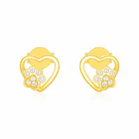 YFN 14k Gold Paw Print Heart Earrings Real 14 Karat Gold Cat Dog Jewelry for Women Teens Animal Gifts