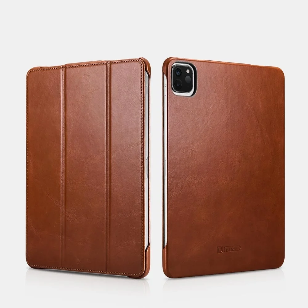 

icarer For iPad Pro Air 4 10.9 " / 11" 2018 2020 2021 Vintage Series Genuine Leather Folio Case Retro Cowhide Leather Flip Cover