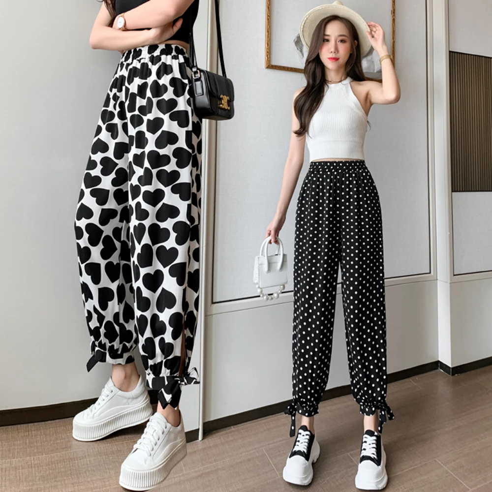 

Summer New Korean Version High Street High Waist Loose Zebra Pattern Drape Loose Loose Wide Leg Casual bind feet Trousers Women