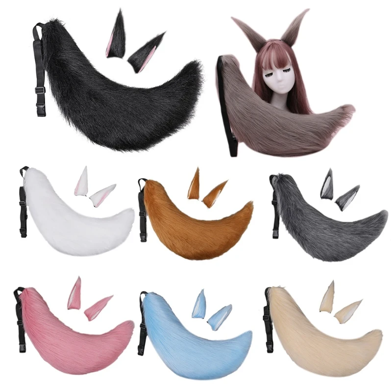 

Animal Wolf Ears Hairpin Tail Set Plush Hair Clip Handmade Cosplay Accessories